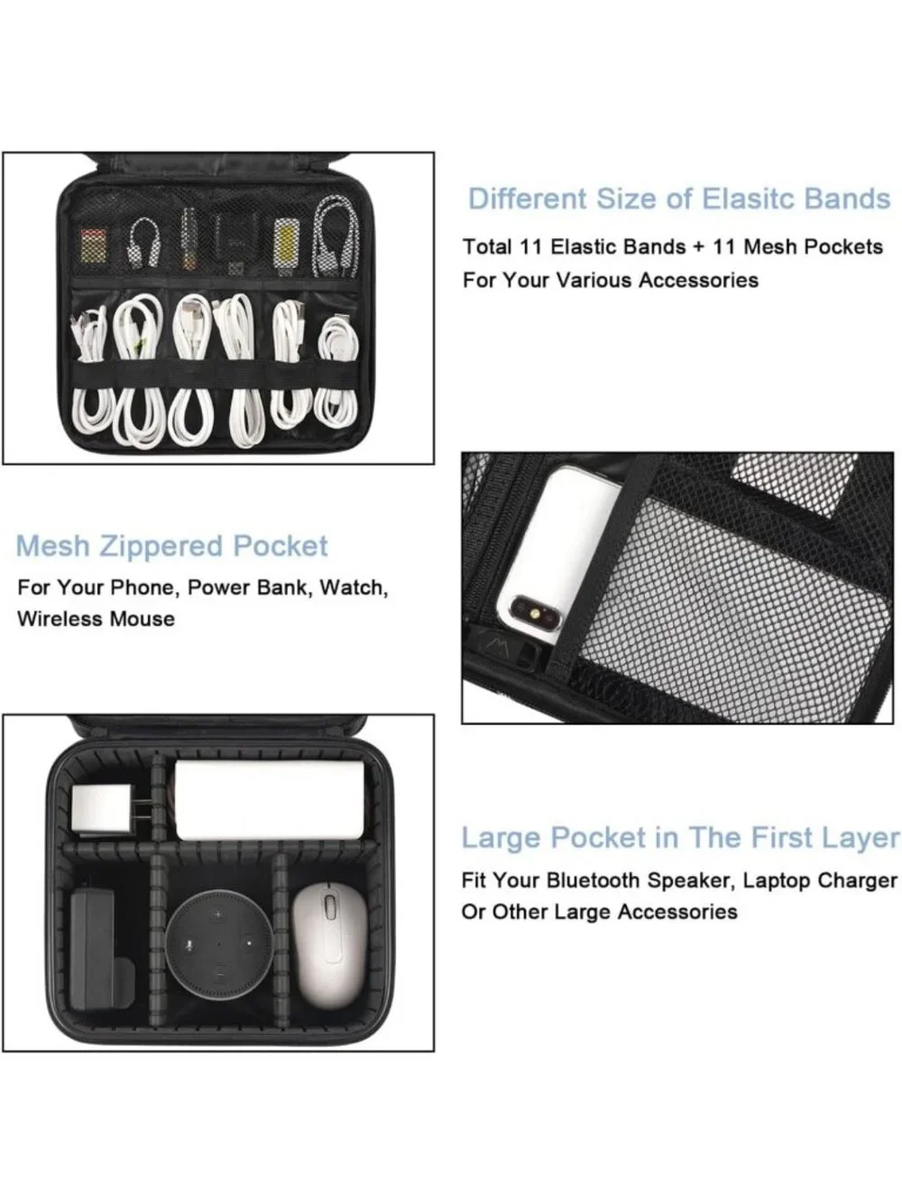 Travel Tech Organizer Bag | Waterproof Cord Storage Case, Double Layer